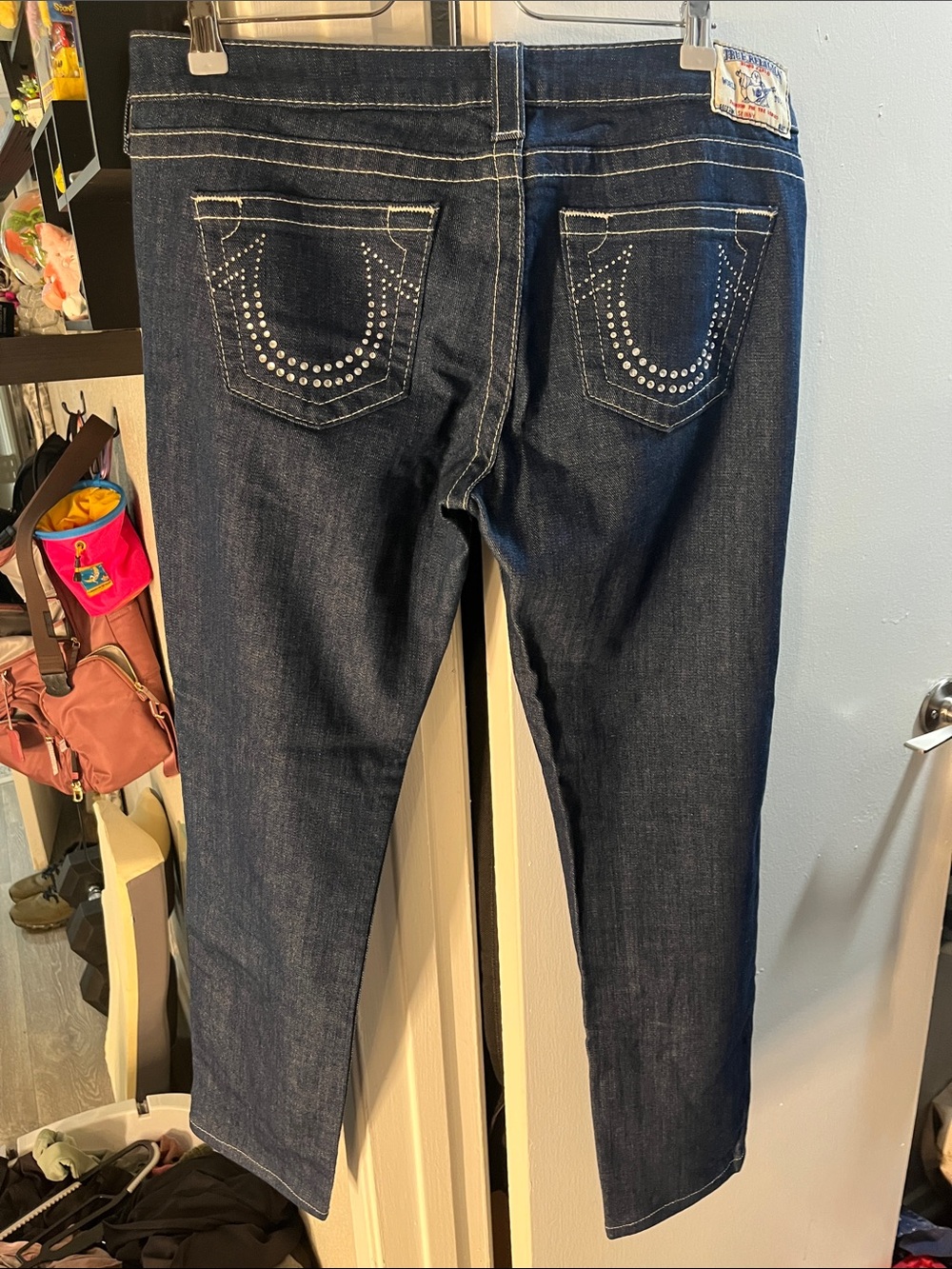 True Religion Dark Blue Studded Back Pocket Cropped Jeans